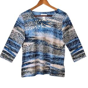 Alfred Dunner Blue and Beige Patterned Top